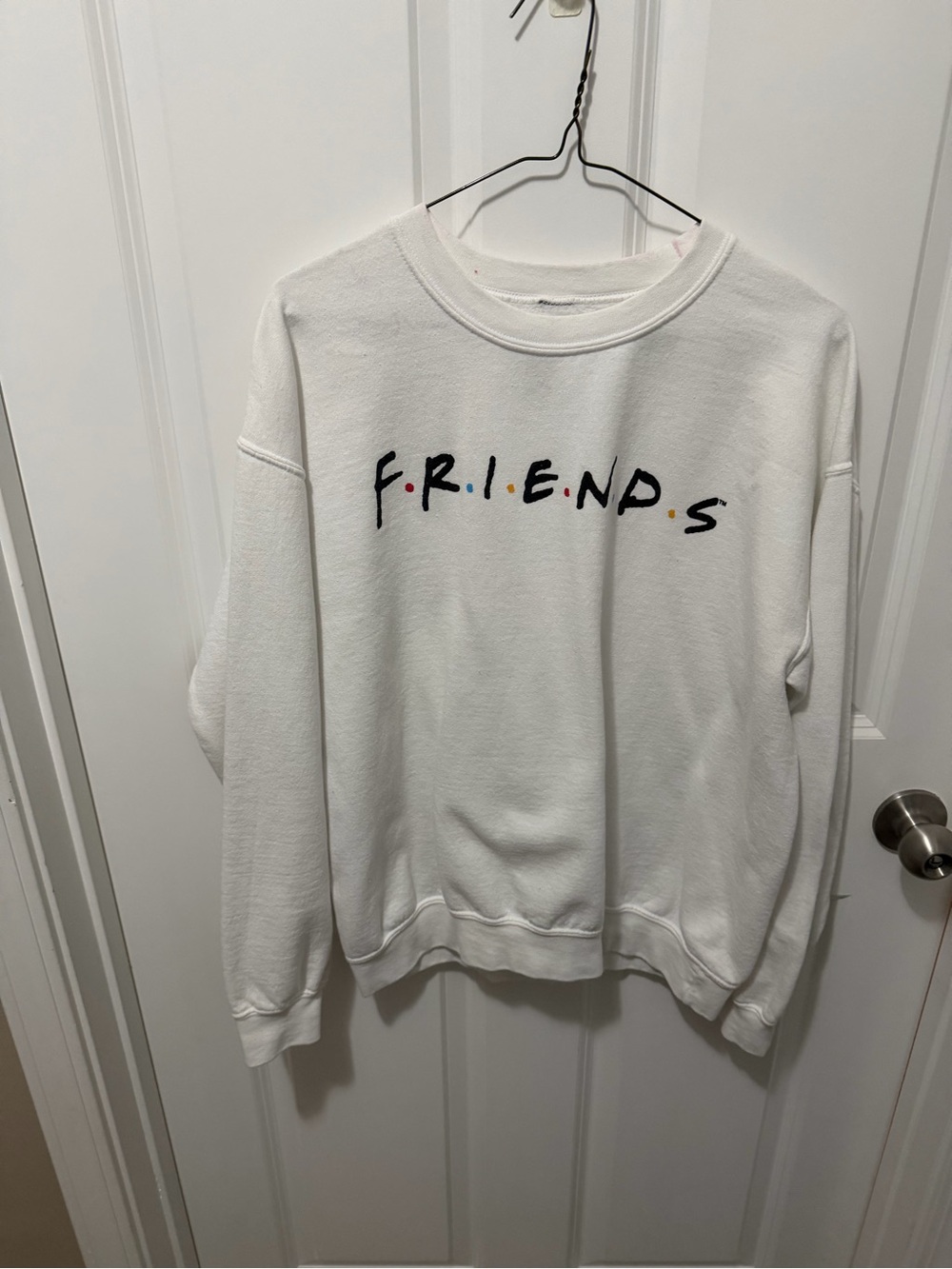 Love Tribe White Crewneck Sweatshirt with Multicolor Dot Accents